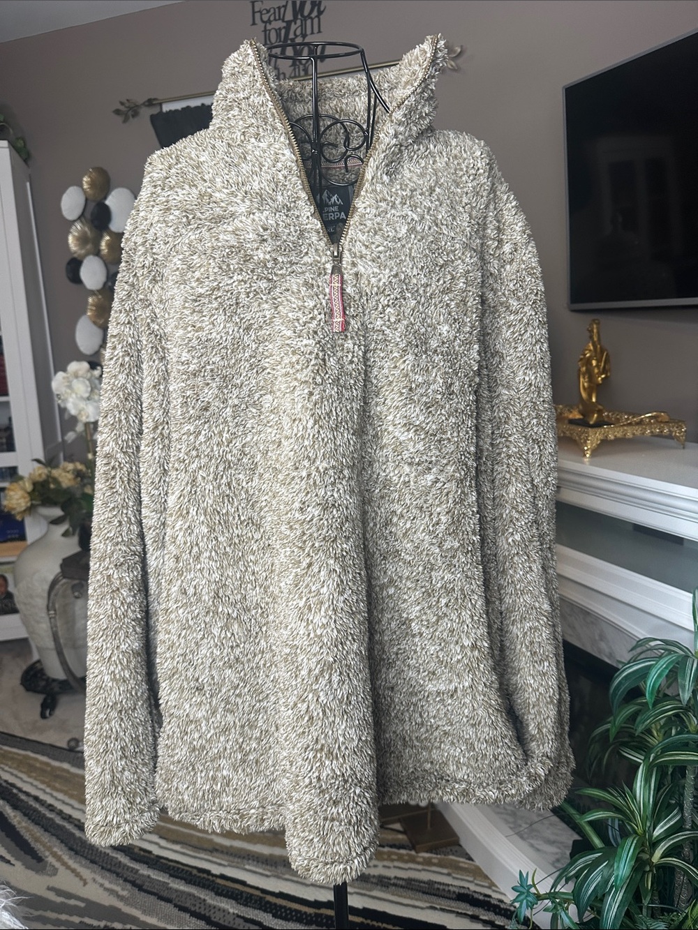 Cozy Sherpa Half-Zip Teddy Jacket – Beige Mix